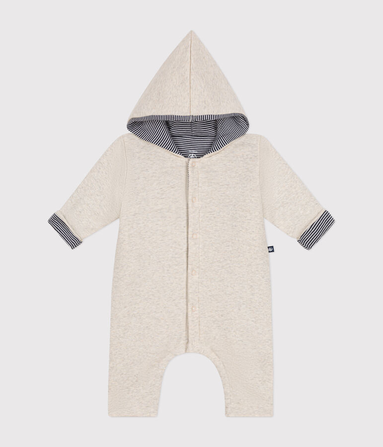 Combinaison longue ouatin&eacute;e &agrave; capuche en coton b&eacute;b&eacute; beige MONTELIMAR CHINE