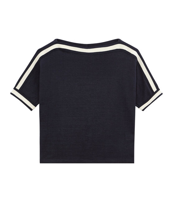 Tee shirt femme en lin manches courtes bleu SMOKING