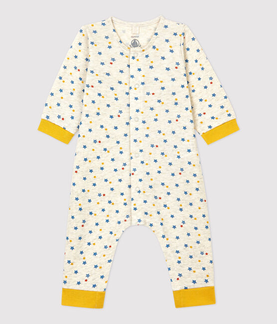 Combinaison longue imprimé étoiles multicolores bébé en laine et coton biologique beige MONTELIMAR/blanc MULTICO