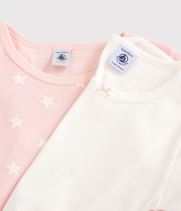 Lot de 2 tee shirts manches longues imprim&eacute; &eacute;toiles petite fille en coton multicouleur
