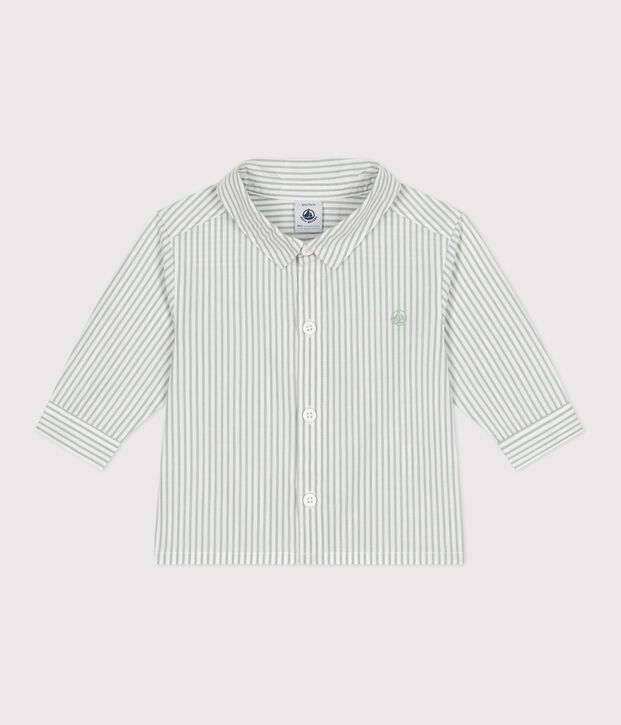 Chemise b&eacute;b&eacute; en coton ray&eacute;e vert/blanc