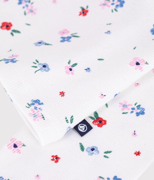 Cardigan enfant en coton imprim&eacute; fleurs blanc/multicouleur