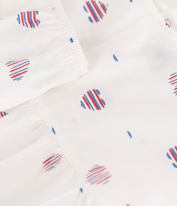 Robe b&eacute;b&eacute; en coton manches courtes et bloomer, imprim&eacute;s c&oelig;urs &eacute;cru/multicouleur