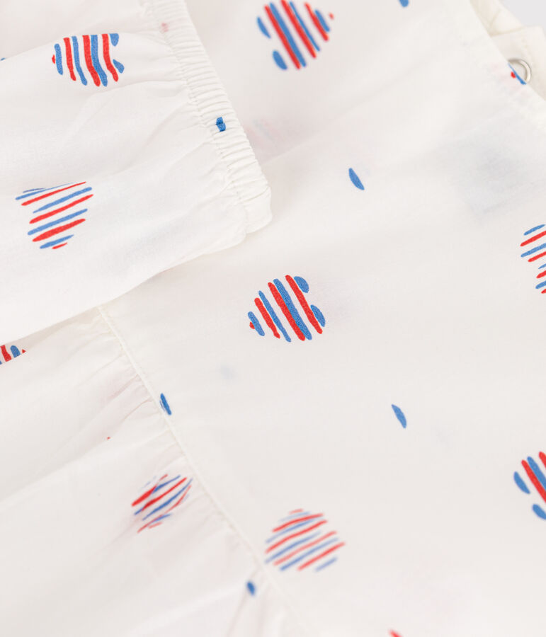 Robe b&eacute;b&eacute; en coton manches courtes et bloomer, imprim&eacute;s c&oelig;urs blanc AVALANCHE/ MULTICO