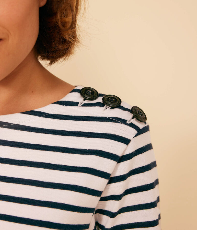 Marini&egrave;re boutonn&eacute;e en coton Femme blanc MARSHMALLOW/bleu SMOKING