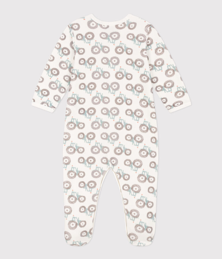 Pyjama b&eacute;b&eacute; tracteurs en velours blanc MARSHMALLOW/blanc MULTICO