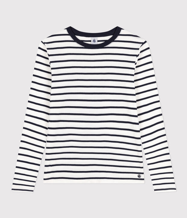 Tee-shirt L'ICONIQUE col rond en coton Femme blanc/bleu