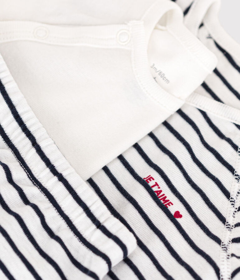 Ensemble 3 pi&egrave;ces ray&eacute; en coton b&eacute;b&eacute; blanc MARSHMALLOW/bleu SMOKING