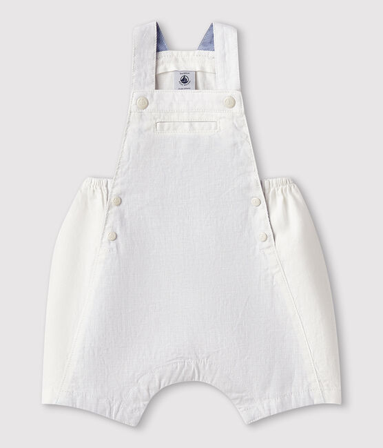 Salopette courte bébé garçon en lin blanc MARSHMALLOW