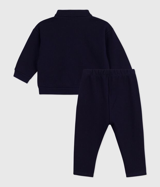 Ensemble sweatshirt et pantalon b&eacute;b&eacute; en coton uni bleu marine