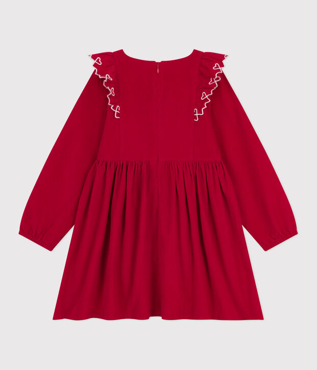 Robe enfant manches longues en velours unie rouge