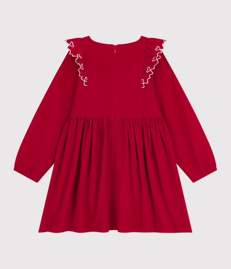 Robe enfant manches longues en velours unie rouge