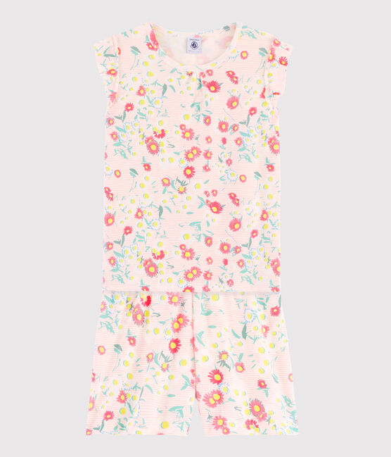 Pyjacourt fleuri petite fille en côte blanc MARSHMALLOW/blanc MULTICO