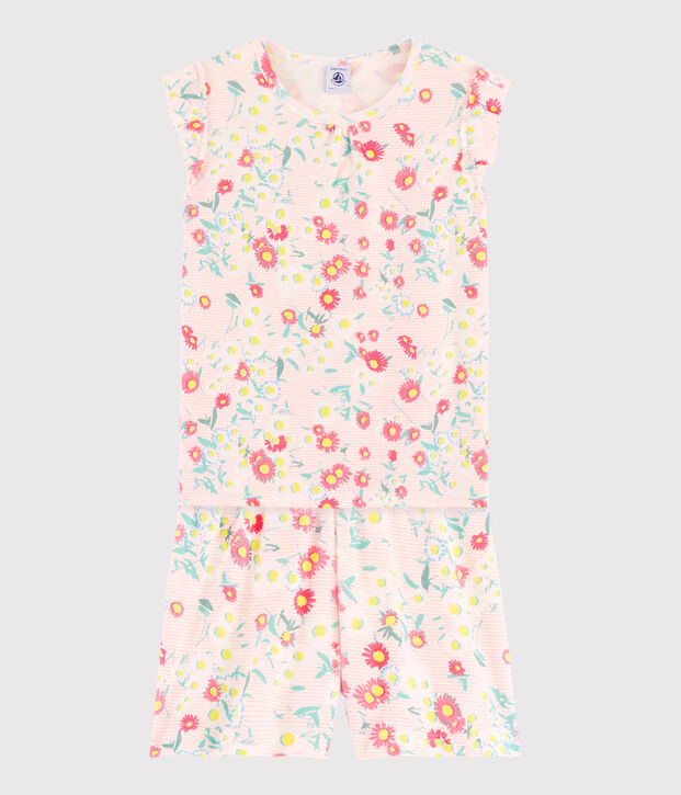 Pyjacourt fleuri petite fille en c&ocirc;te blanc/multicouleur
