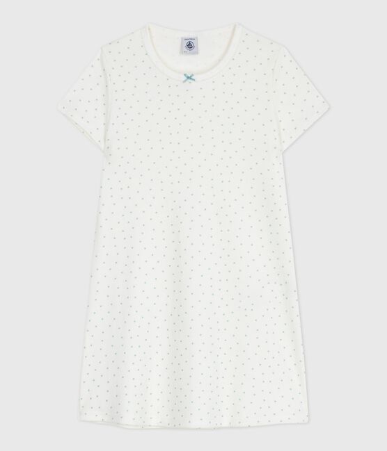 Chemise de nuit enfant en coton manches courtes imprimé cœurs blanc MARSHMALLOW/ HERBIER