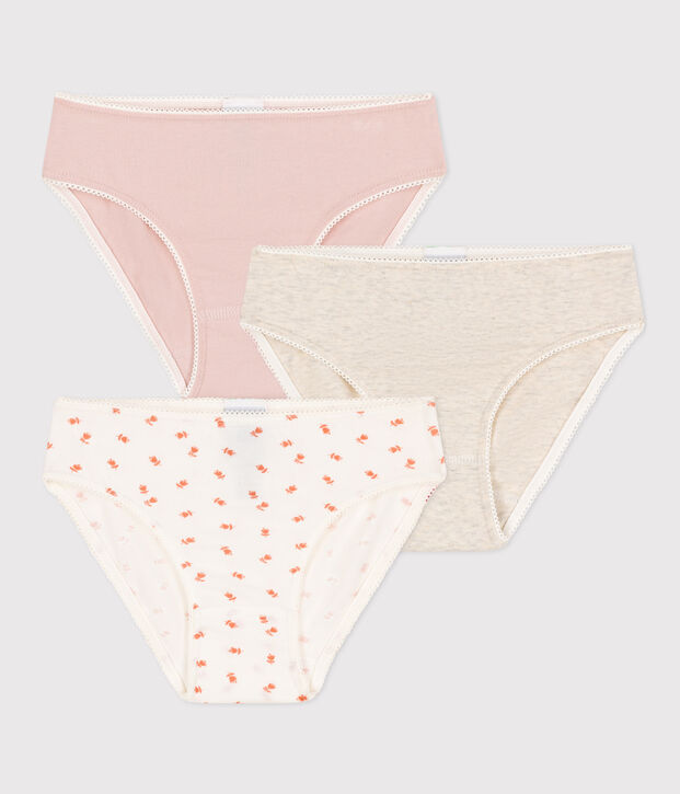 Lot de 3 culottes fleur en coton et &eacute;lasthanne petite fille multicouleur