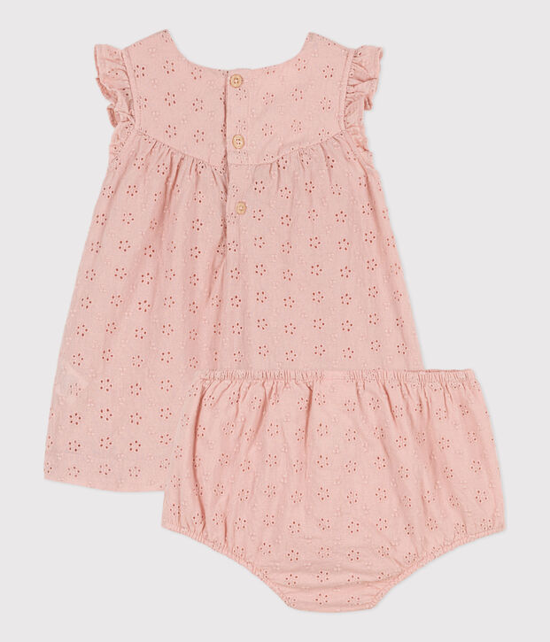 Robe b&eacute;b&eacute; avec bloomer en broderie anglaise rose