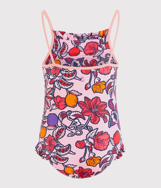 Maillot de bain 1 pièce écoresponsable enfant fille rose PATIENCE/blanc MULTICO