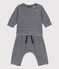 Ensemble 2 pièces bébé en velours en coton bleu SMOKING/blanc MARSHMALLOW