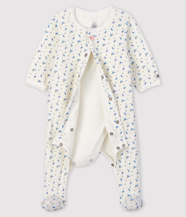 Bodyjama &agrave; imprim&eacute; fleur b&eacute;b&eacute; fille en velours blanc/multicouleur