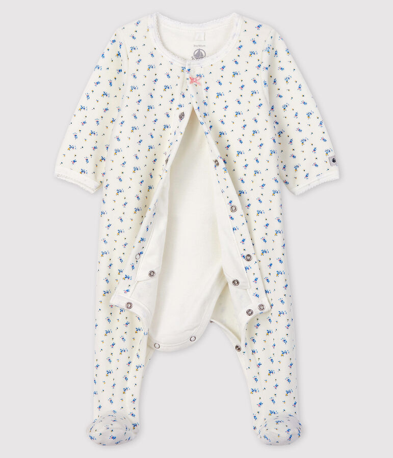 Bodyjama &agrave; imprim&eacute; fleurs b&eacute;b&eacute; en velours de coton biologique blanc MARSHMALLOW/blanc MULTICO