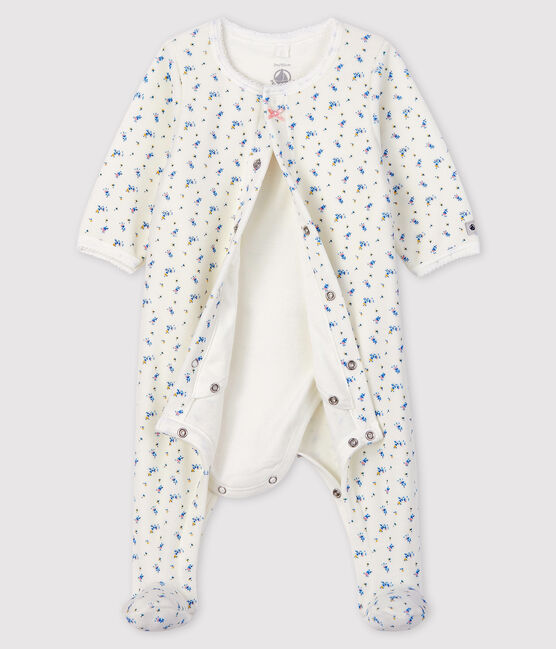 Bodyjama à imprimé fleurs bébé en velours de coton biologique blanc MARSHMALLOW/blanc MULTICO