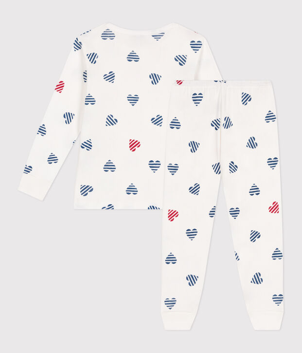 Pyjama enfant en coton manches longues imprim&eacute; c&oelig;urs blanc/multicouleur