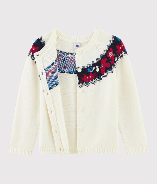 Cardigan laine et coton enfant fille blanc/multicouleur