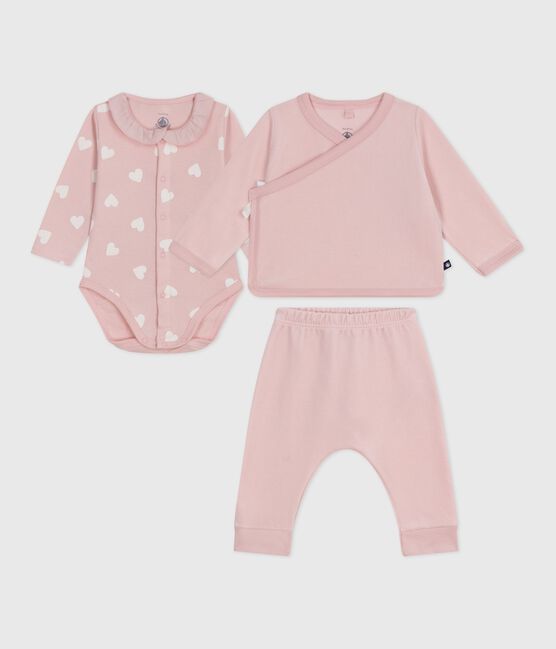 Ensemble cadeau bébé 2 pièces en velours et body imprimé cœurs rose JOLI