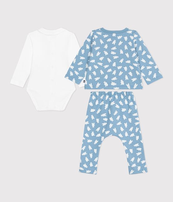 Ensemble 3 pièces bébé imprimé ours et son body brodé au col bleu ADRIATIC/ MULTICO