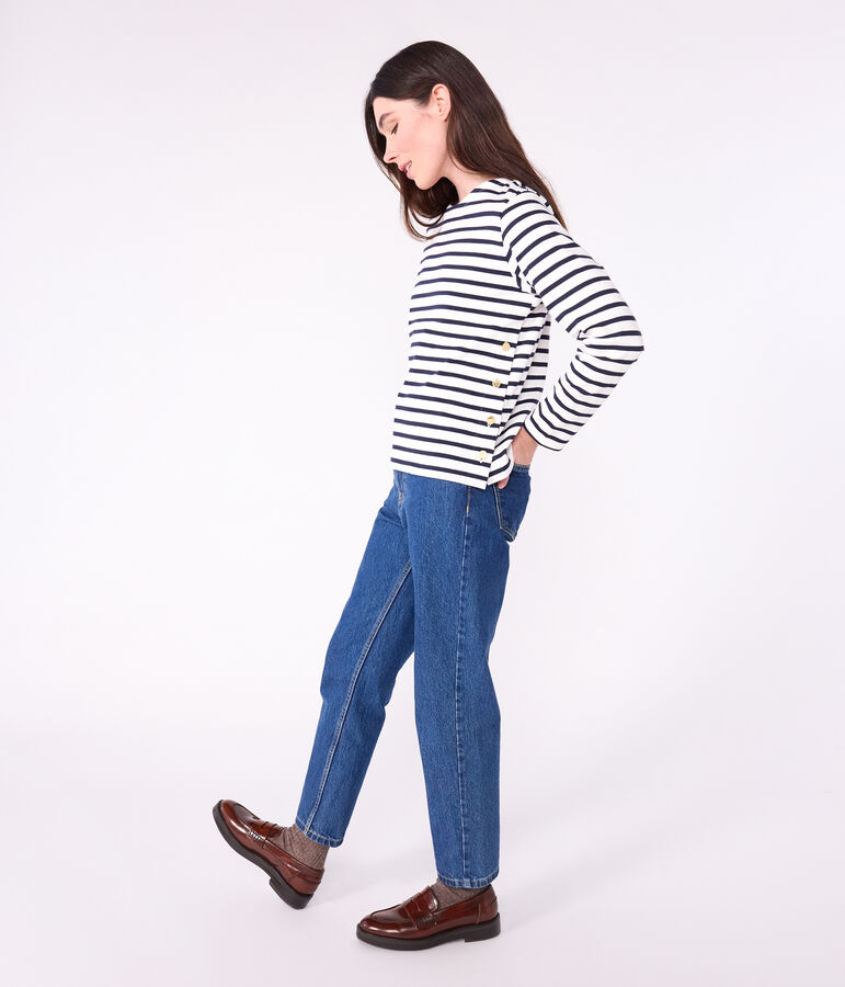 Marini&egrave;re femme en coton blanc MARSHMALLOW/bleu SMOKING