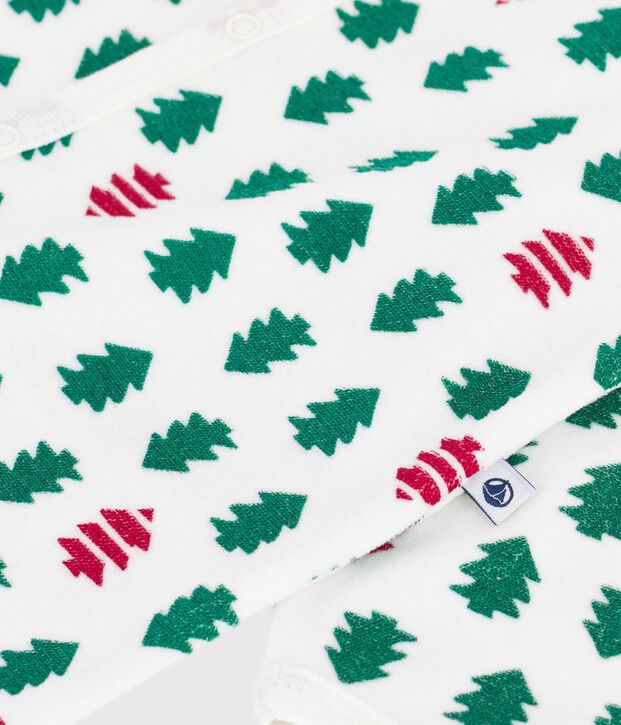 Pyjama b&eacute;b&eacute; en velours imprim&eacute; sapins blanc/multicouleur