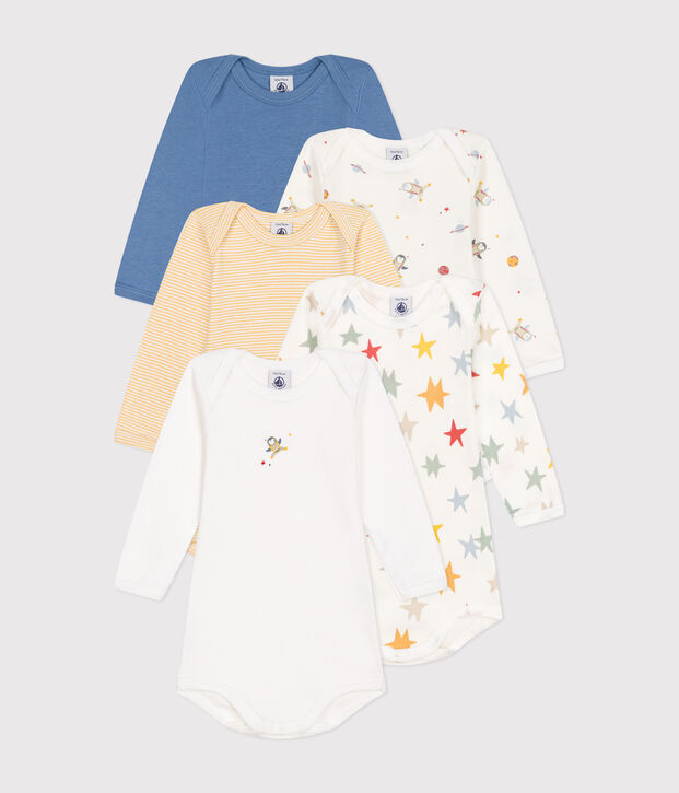 Lot de 5 bodies manches longues imprim&eacute; espace  en coton b&eacute;b&eacute; multicouleur