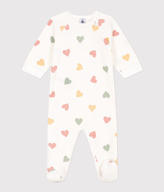 Pyjama bébé coeurs multicolores en velours blanc MARSHMALLOW/blanc MULTICO