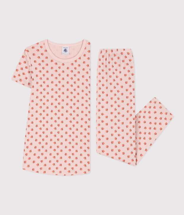 Pyjama manches courtes petite fille en coton rose/multicouleur