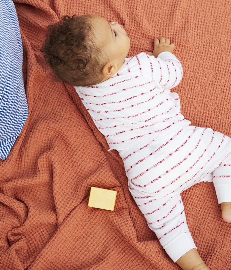 Ensemble 3 pi&egrave;ces jacquard en coton bio b&eacute;b&eacute; blanc/rouge