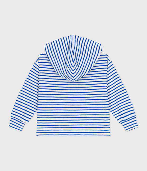 Sweatshirt à capuche enfant mixte en coton éponge à rayures bleu MARSHMALLOW/ PORCELANA