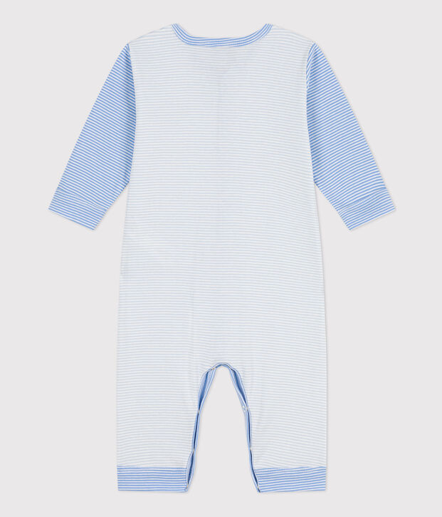 Dors-bien sans pieds milleraies en coton bleu/blanc