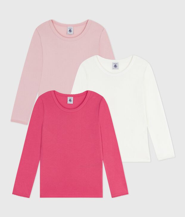 Lot de tee-shirts enfant en coton &agrave; manches longues uni multicouleur