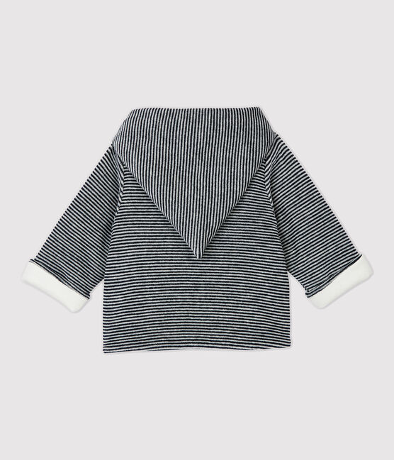 Veste rayée à capuche bébé en velours de coton biologique blanc MARSHMALLOW/bleu SMOKING