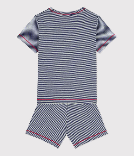 Pyjacourt milleraies en coton enfant bleu MEDIEVAL/blanc MARSHMALLOW