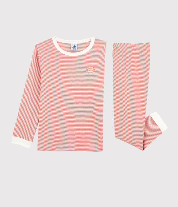 Pyjama ray&eacute; milleraies en coton enfant rose/blanc