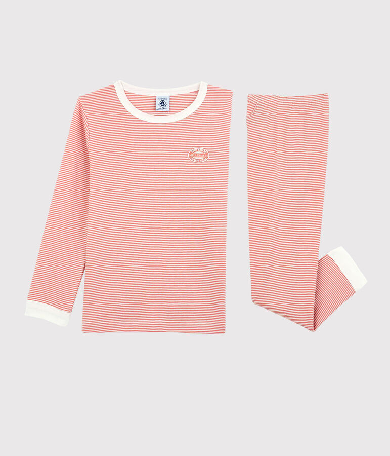 Pyjama ray&eacute; milleraies en coton enfant rose PAPAYE/ MARSHMALLOW