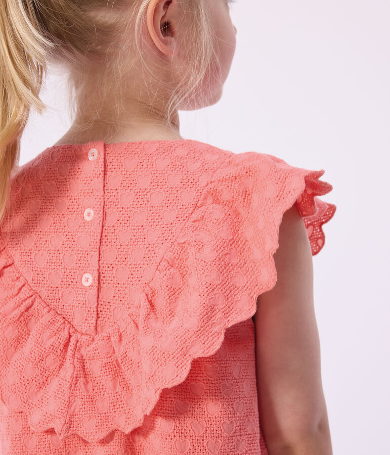 Robe enfant manches courtes en coton motifs c&oelig;urs rose