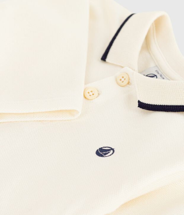 Polo b&eacute;b&eacute; en coton &agrave; manches longues uni blanc cass&eacute;