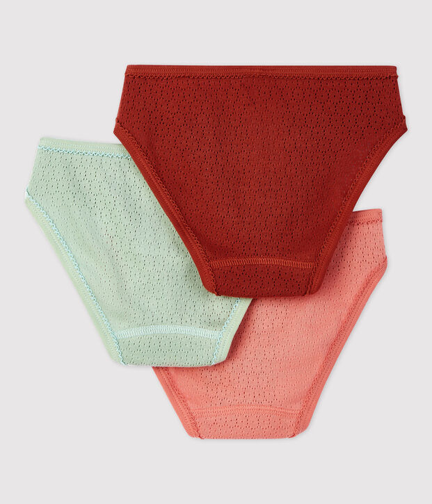Lot de 3 culottes unies petite fille ajour&eacute;es en coton multicouleur