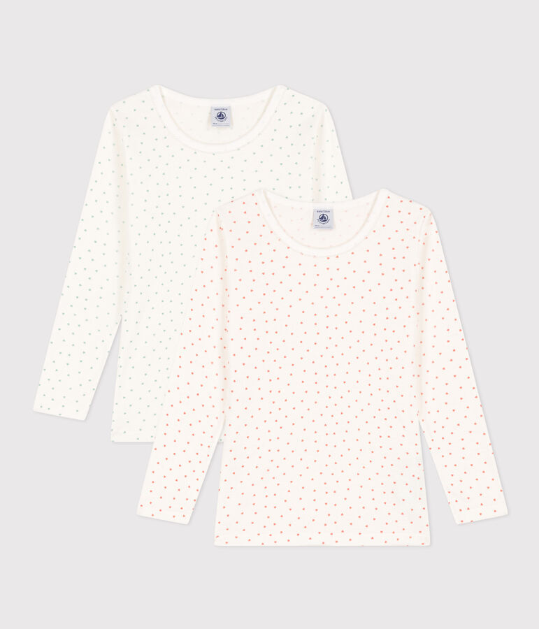 Lot de 2 tee shirts manches longues c&oelig;ur en coton petite fille variante 1