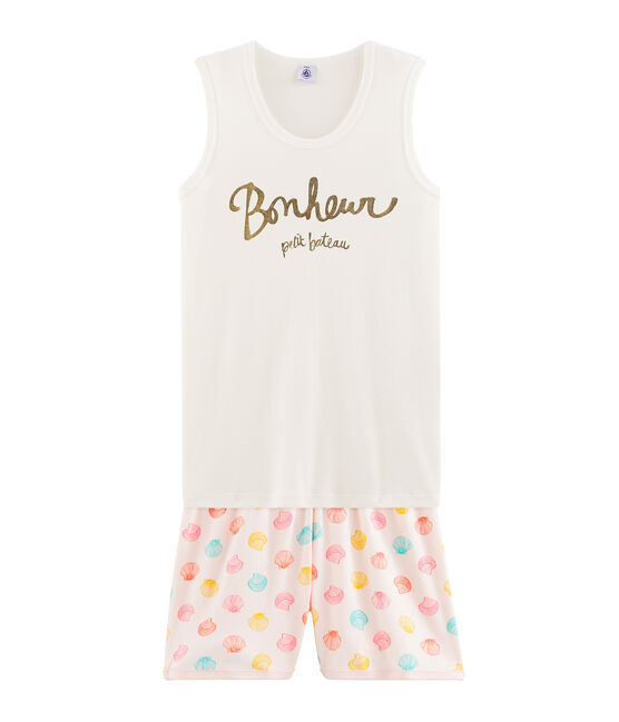 Pyjacourt fille en côte rose FLEUR/blanc MULTICO