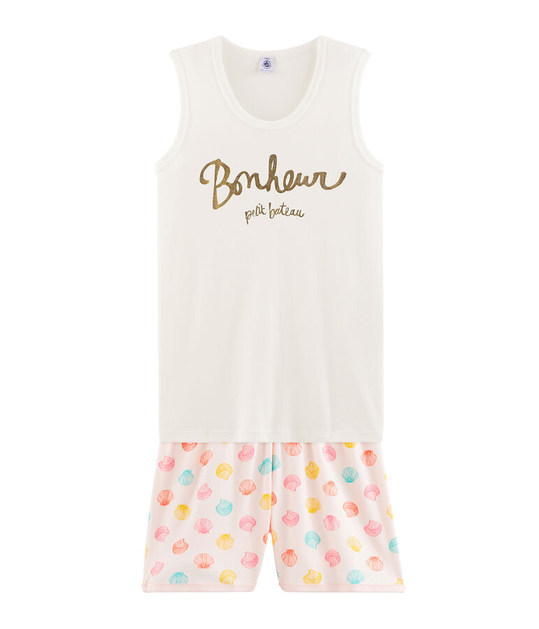 Pyjacourt fille en c&ocirc;te rose FLEUR/blanc MULTICO