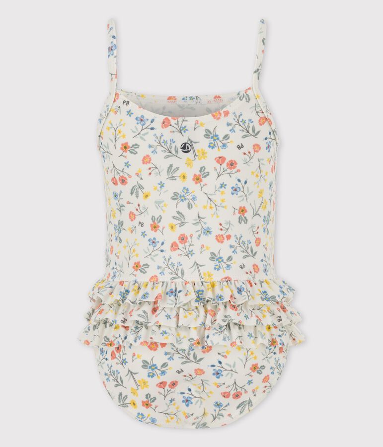 Maillot de bain 1 pi&egrave;ce en mati&egrave;re recycl&eacute;e b&eacute;b&eacute; blanc MARSHMALLOW/blanc MULTICO